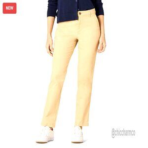 High-Rise Slim-Fit Straight-Leg Khaki Pants, Stretch Cotton Twill